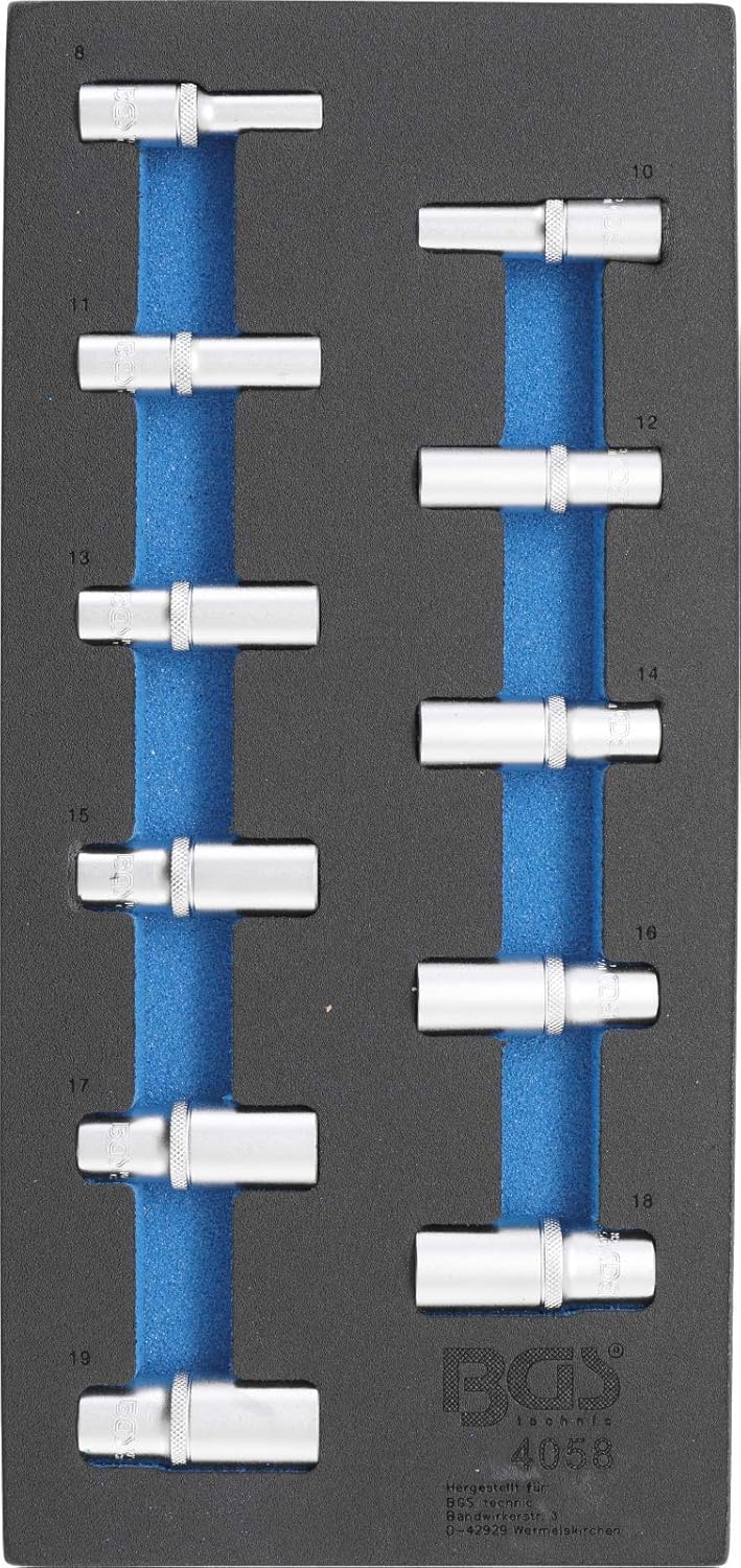 BGS 4058 | Werkstattwageneinlage 1/3: Steckschlüssel-Einsätze Sechskant | tief | 11-tlg. Satz, Satz