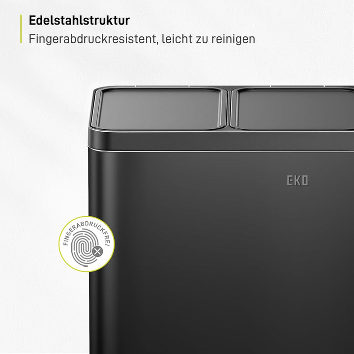 EKO Essential Mülleimer 3 Fächer, 3 x 20 Liter, Mülltrennsystem Küchentretmülleimer, inklusive 20 Mü