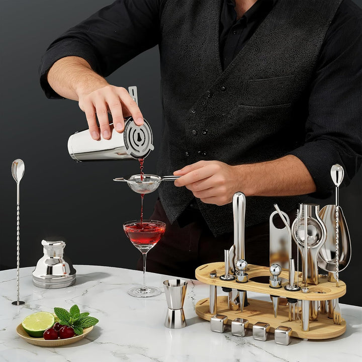 25 Stück Cocktail Shaker Set, 700ml Edelstahl Barkeeper Set mit Boston Shaker und Bar Zubehör, Mixol