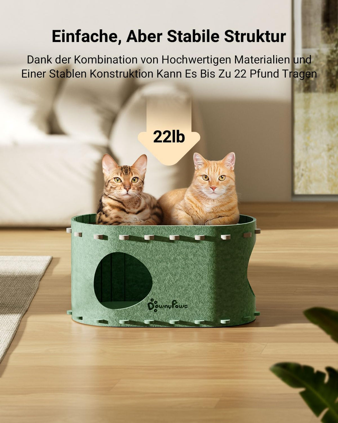 DownyPaws Katzenhöhle Filz, Katzenhaus aus Filz, Katzenbett, Katzenhöhle für Katzen, 58 x 33 x 30cm,