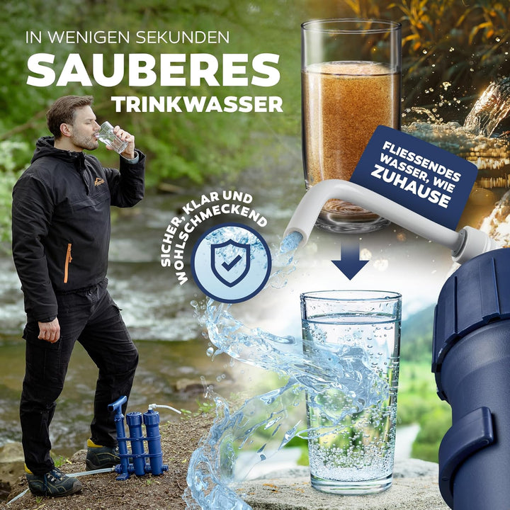 HYDROSOLVE Outdoor Tragbarer Wasserfilter Camping Notfall Wasseraufbereitungssystem mit Handpumpe Fi