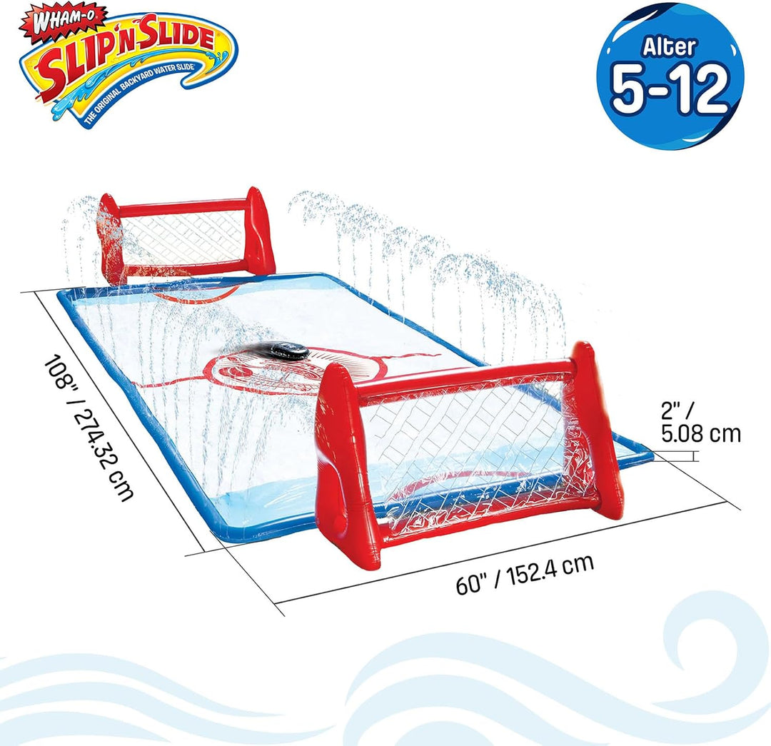 Wham-O Slip N Slide Wasser-Kniehockey-Set mit 2 aufblasbaren Toren, 2 Schlägern und 1 Puck für Garte