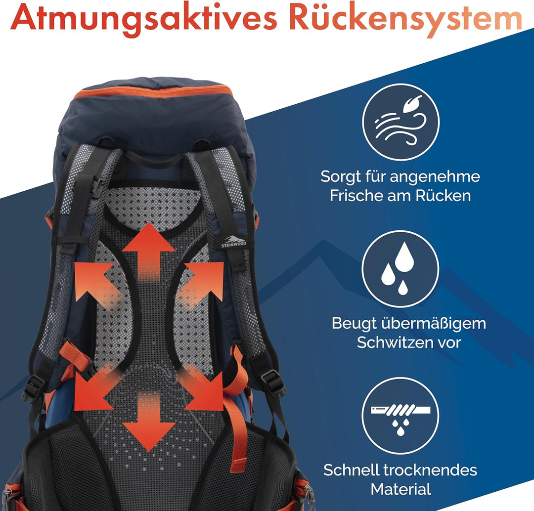 Steinwood Wanderrucksack Herren & Damen 35L - Outdoor-Rucksack, Reiserucksack, Tagesrucksack wassera