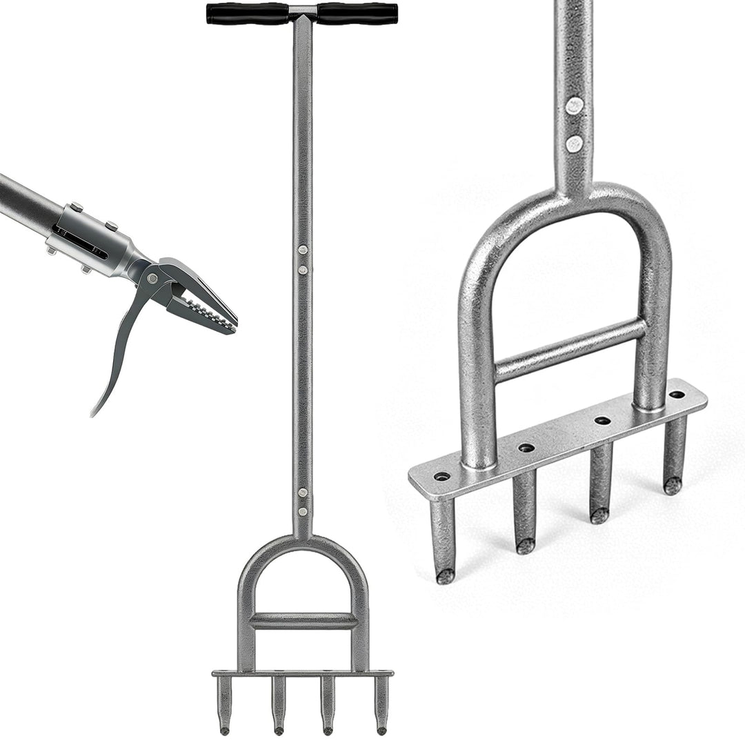 2 in 1 Rasenlüfter mit Unkrautstecher, 4-Loch-Kern Aerifizierer für Rasen, Rutschfester T-Griff, Ras