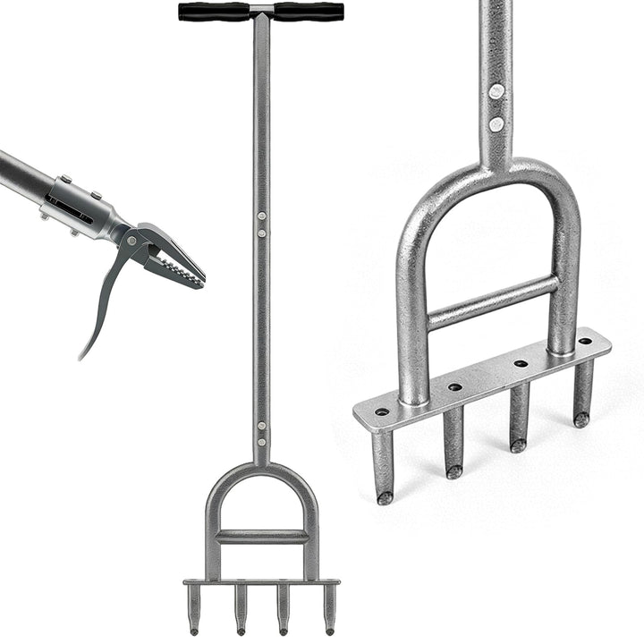 2 in 1 Rasenlüfter mit Unkrautstecher, 4-Loch-Kern Aerifizierer für Rasen, Rutschfester T-Griff, Ras