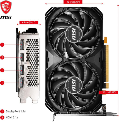 MSI GeForce RTX 4060 Ventus 2X Black 8G OC Grafikkarte -NVIDIA RTX 4060, 8 GB GDDR6 Speicher, 17 Gbp