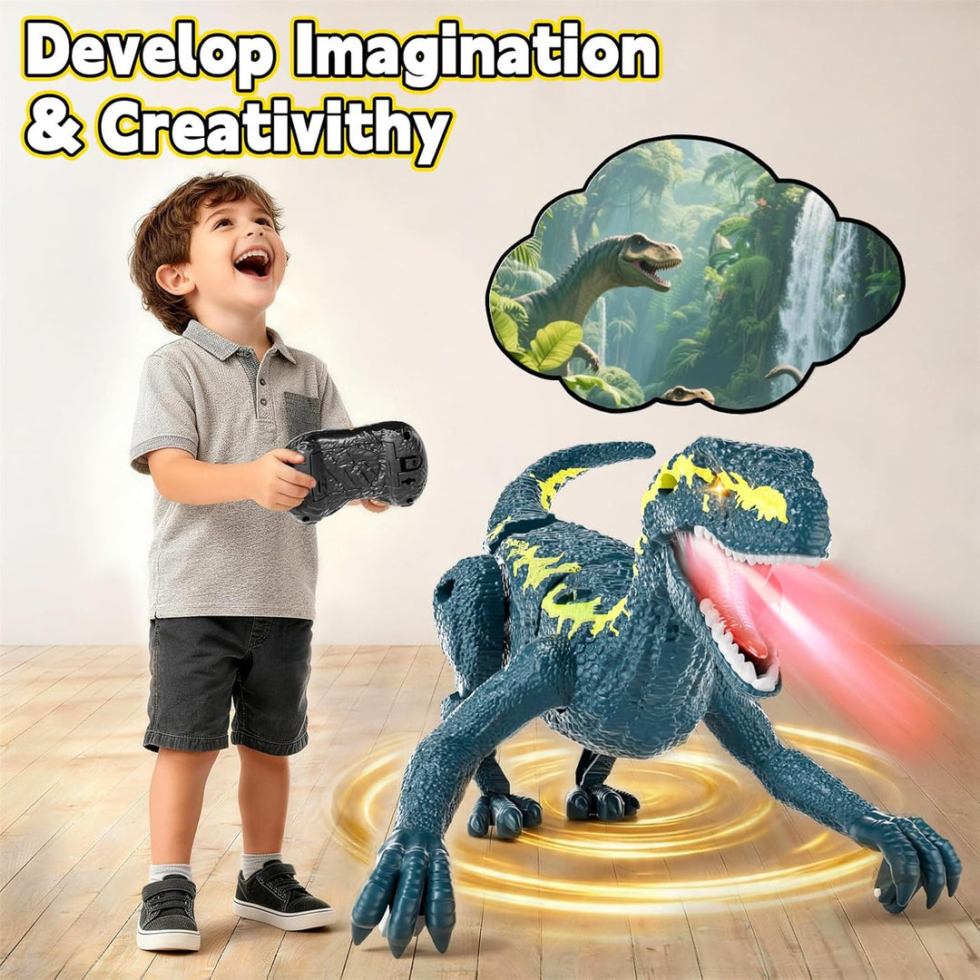 Fernsteuerungs-Dinosaurier für Kinder ab 3, 2,4 GHz RC-Dino mit 3D-Augen & 3 Geräuschen, interaktive