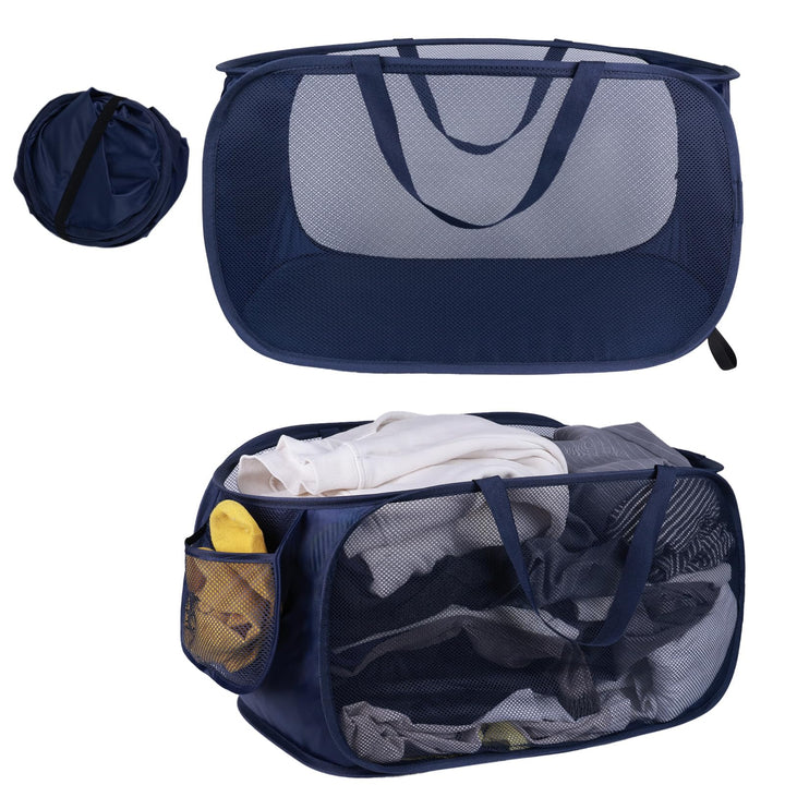 Pop Up Wäschekorb 2 Stk (36 * 36 * 58 cm), Klappbar Mit Griff, Faltbarer Mesh Aufbewahrungskorb, Lau