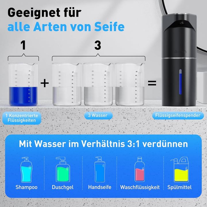 Fantictas Automatischer Schaumseifenspender, 3-stufig, Wandmontage, Schwarz | USB-aufladbar mit 3 Sc