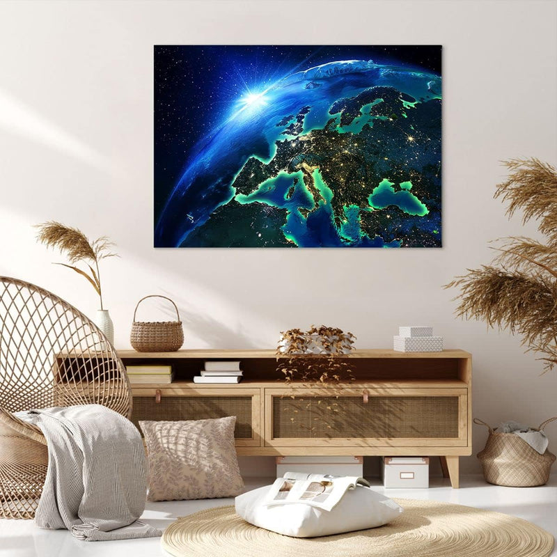 Bilder auf Leinwand 100x70cm Leinwandbild Nacht raum welt ansicht Gross Wanddeko Bild Schlafzimmer K