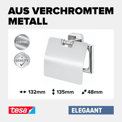 tesa ELEGAANT Toilettenpapierhalter mit Deckel, verchromt - zur Wandbefestigung ohne Bohren, inkl. K