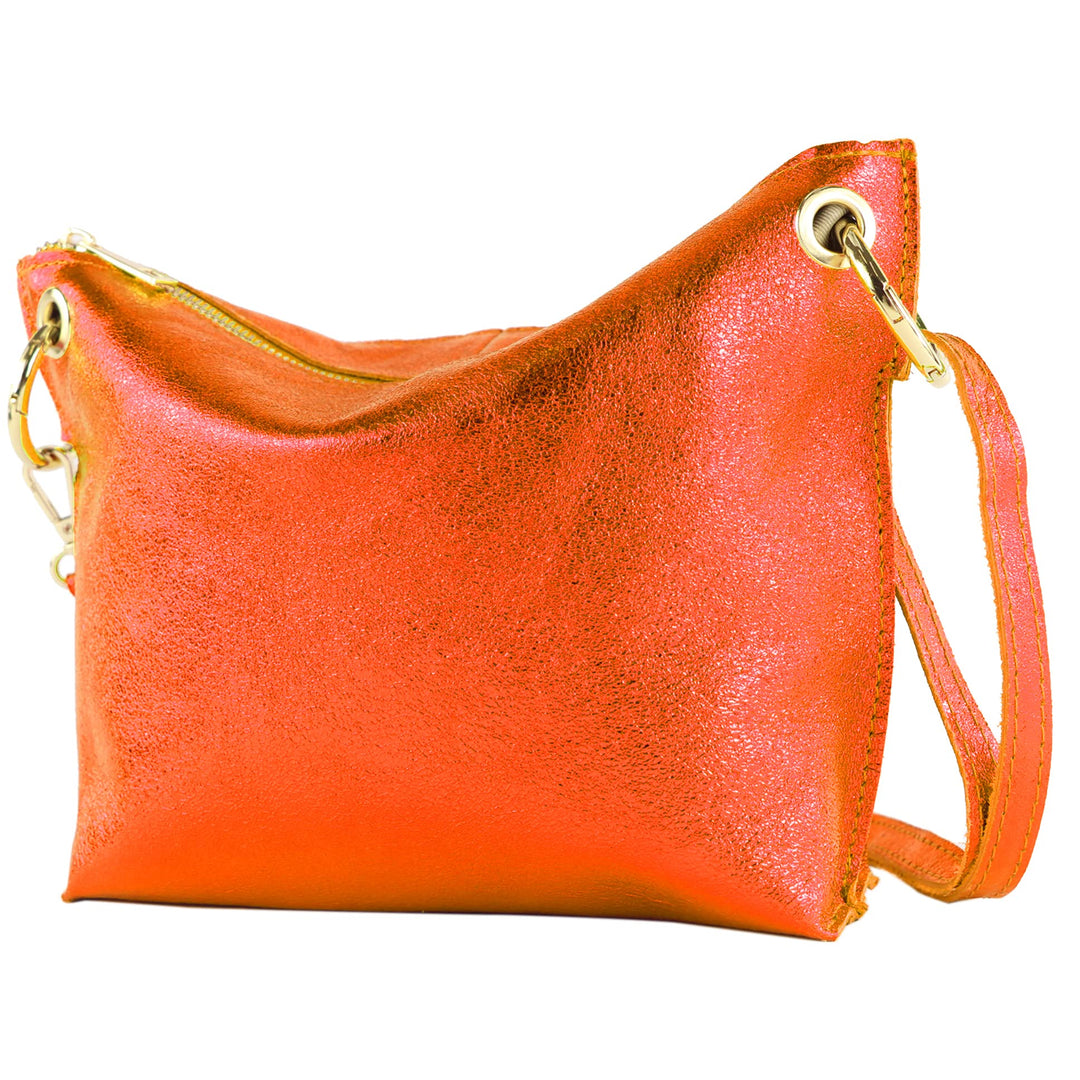 modamoda de - T243 - ital. Umhängetasche Klein Small aus Leder Orange-metallic, Orange-metallic