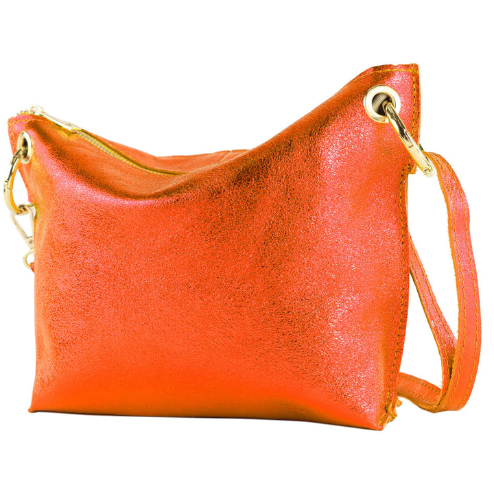 modamoda de - T243 - ital. Umhängetasche Klein Small aus Leder Orange-metallic, Orange-metallic