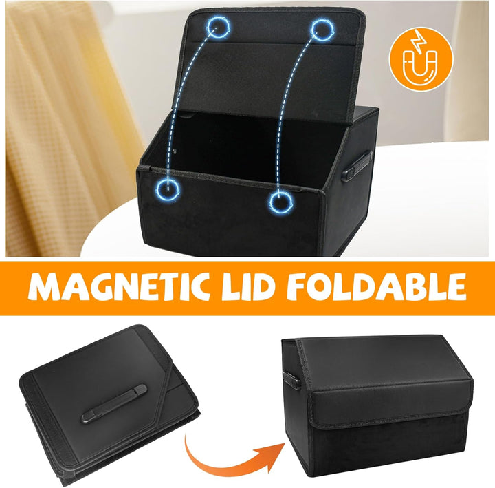 Faltbarer Kofferraum Organizer Auto Kofferraumtasche mit Magnetisch Deckel PU Faltbox Auto Zubehör I