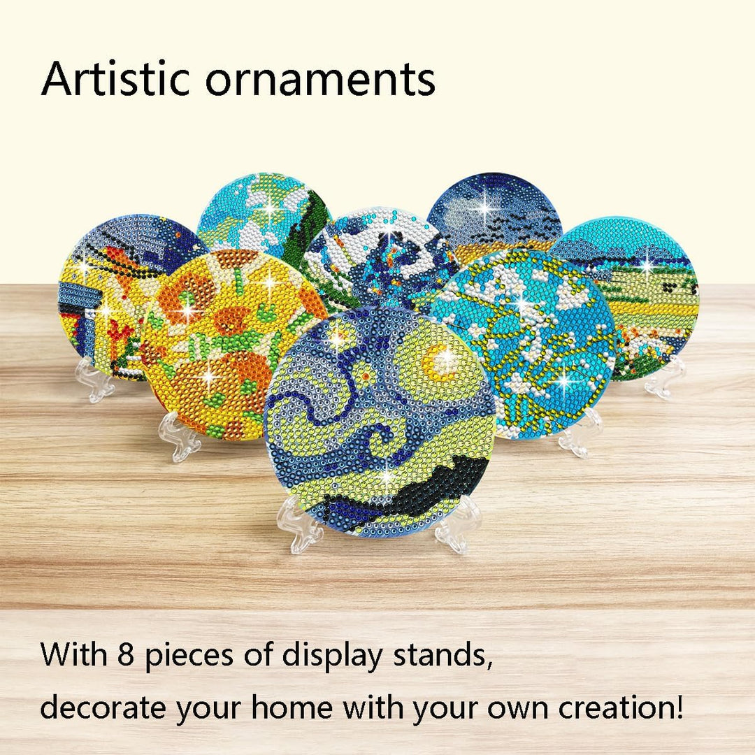 Muzagroo Art Van Gogh Diamond Painting Coasters Kits with Holder Coaster Art Kits for Beginners Diam