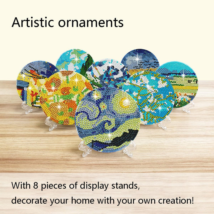 Muzagroo Art Van Gogh Diamond Painting Coasters Kits with Holder Coaster Art Kits for Beginners Diam