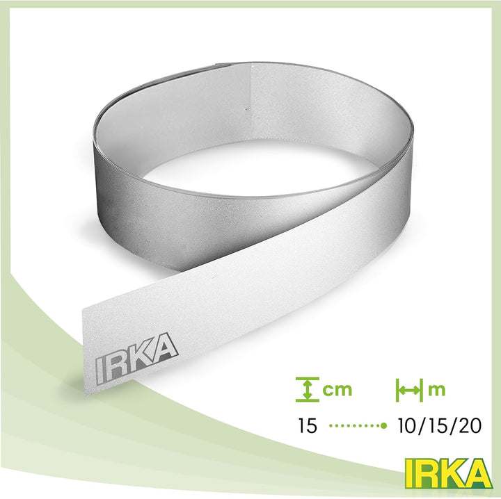 IRKA Rasenkantenband 15 cm x 15m x 1mm Flexible Beeteinfassung | Rasenkante Metall verzinkt 15cm mit