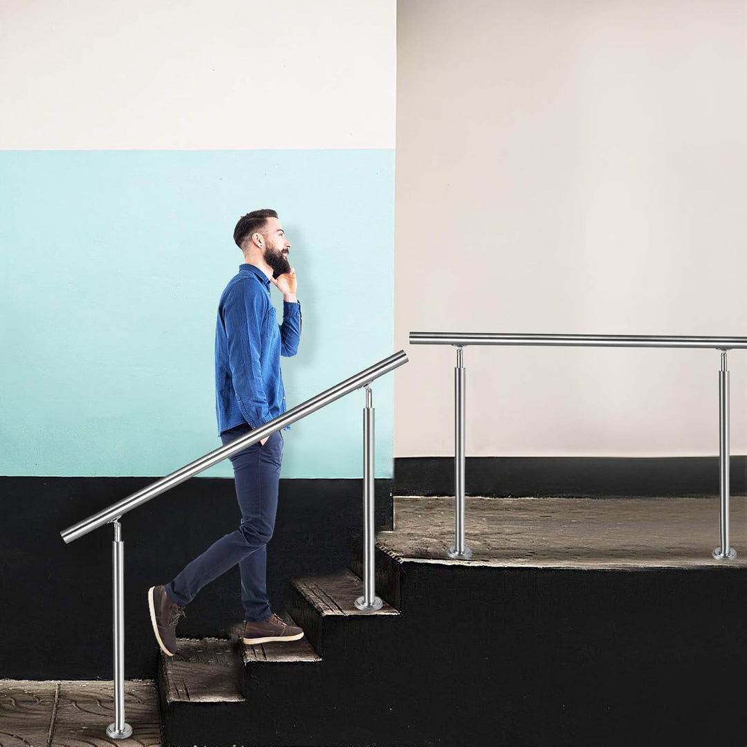 Aufun Edelstahl Handlauf 120cm Treppengeländer Innen und Aussen mit 2 Pfosten für Treppen, Brüstung,