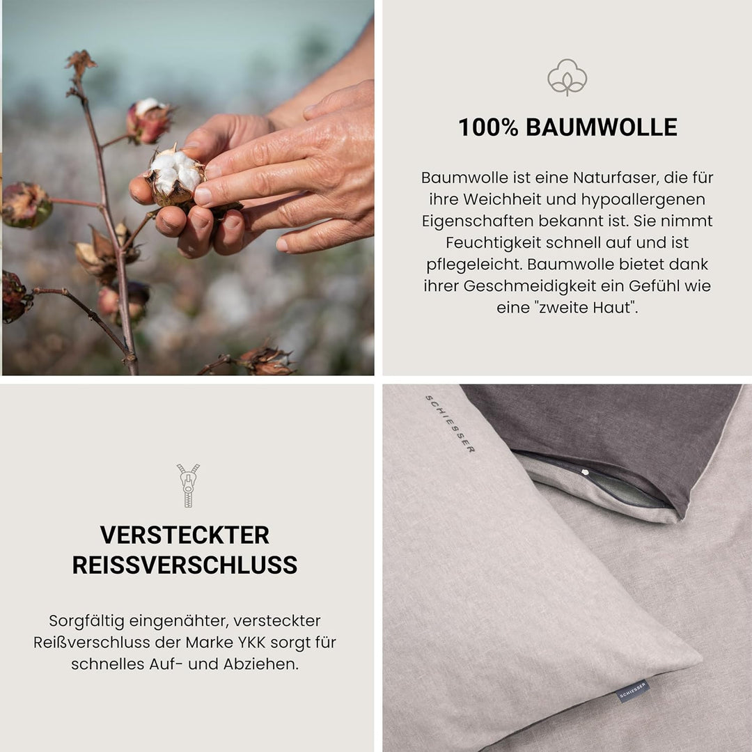 Schiesser Feinbiber Wendebettwäsche Doubleface, 100% Baumwolle, Farbe:Silber, Grösse:155 cm x 220 cm