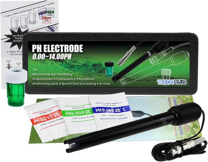 TEKCOPLUS Wasserqualität pH-Elektrode mit 300cm 3000mm 118 Zoll BNC Kabel und Lösungen für Wasser, H