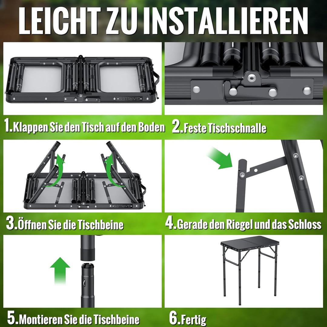 GARLLEN Campingtisch klappbar, 58x40cm & 3 einstellbare Höhen(26/48/70cm), Klapptisch Camping Tisch,