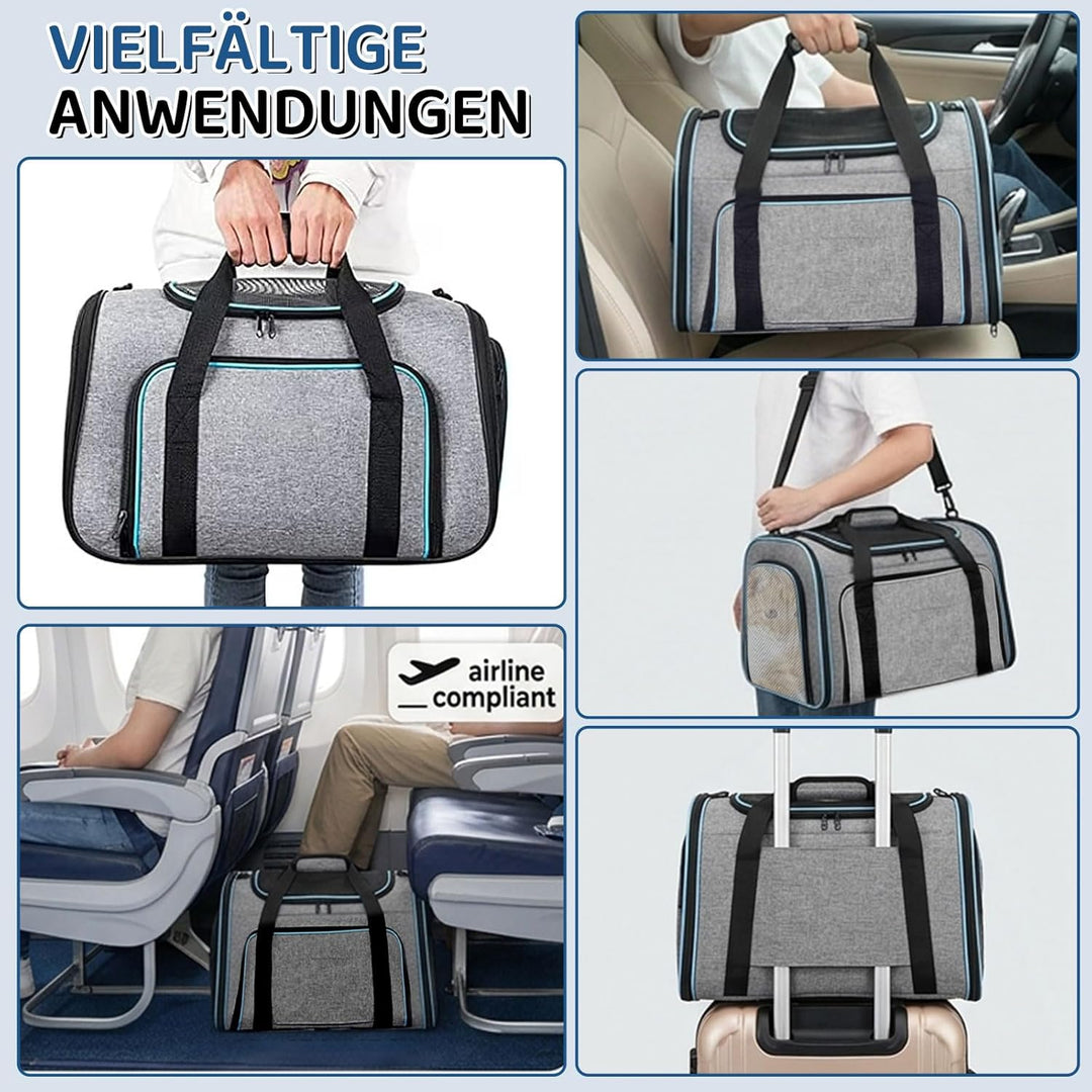 Faltbarer Transporttasche Katze und Hund,erweiterbare Katzentransportbox mit Schultergurt Hundetrage