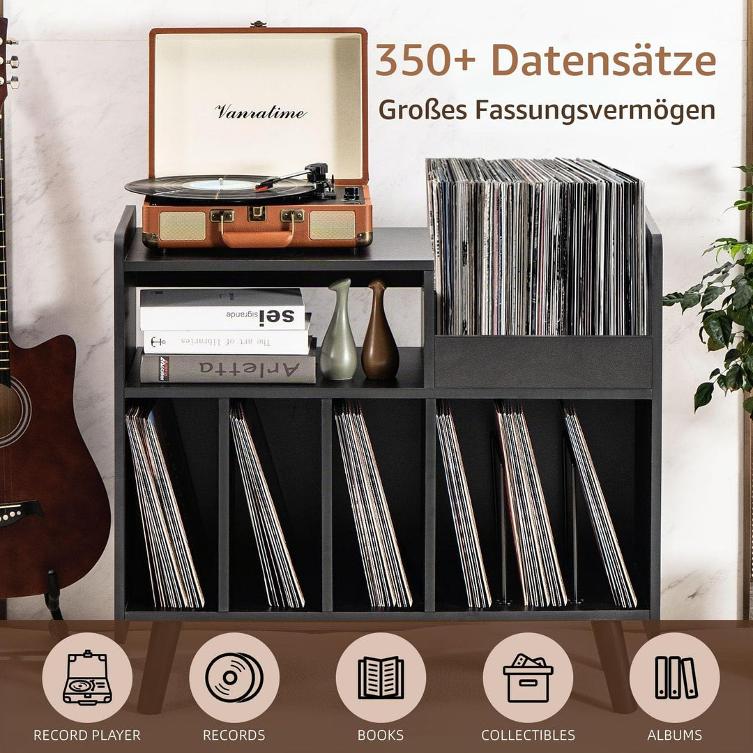 Plattenspielertisch, Plattenspielerständer aus der Mitte des Jahrhunderts mit Vinylaufbewahrung für