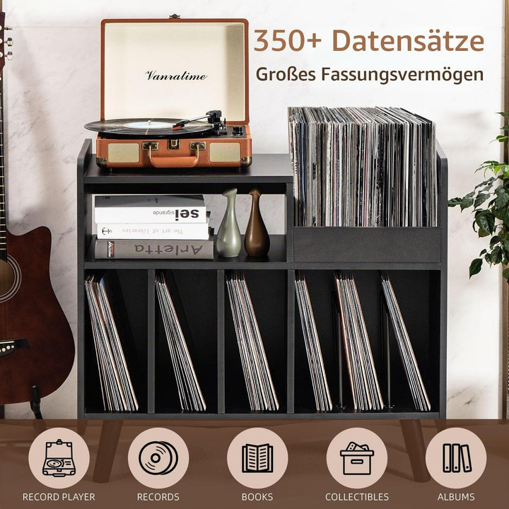 Plattenspielertisch, Plattenspielerständer aus der Mitte des Jahrhunderts mit Vinylaufbewahrung für