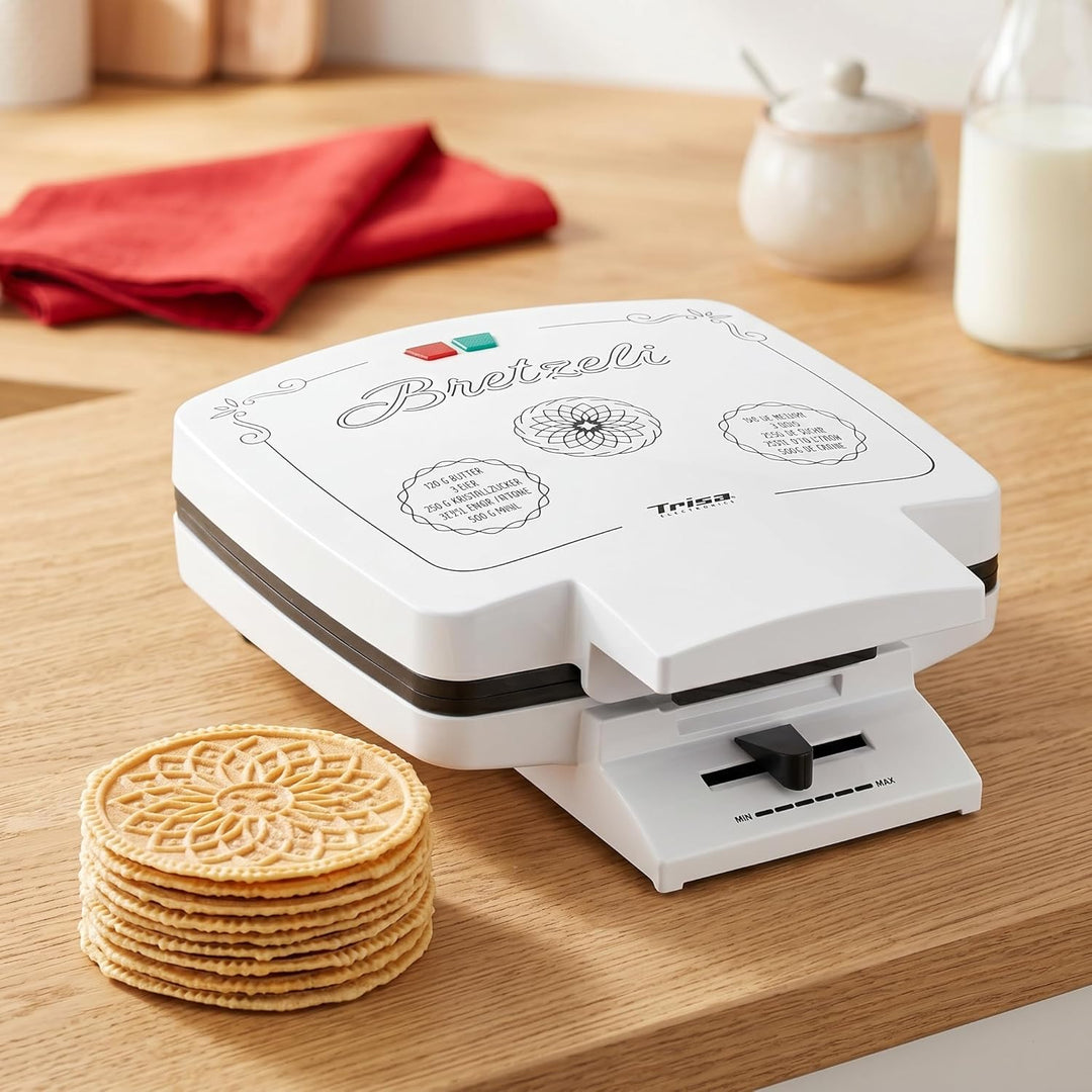 Trisa Bretzelieisen - 1000W, 4 Bretzeli gleichzeitig, antihaftbeschichtete Heizplatten & Temperaturr