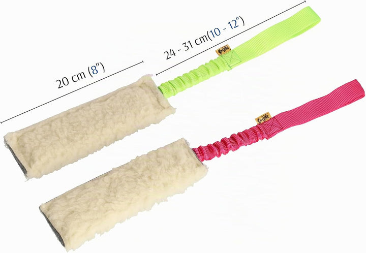 Dingo Set Hundespielzeug Schafwolle mit Griff Bungee 20 cm x 6 cm Grün Beisswürst Pink Beisswurst Ag