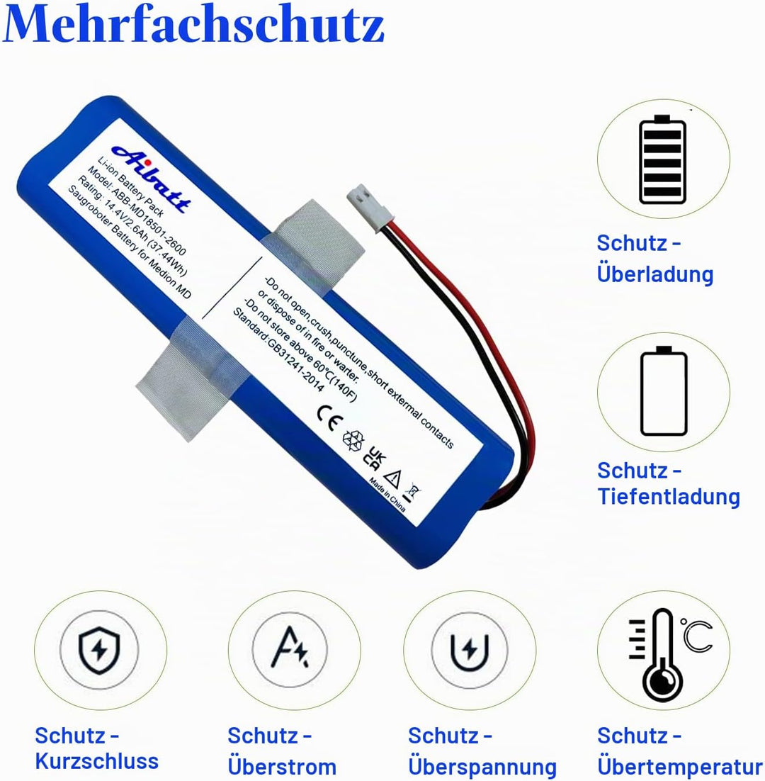 Aibatt Akku,37.44Wh Ersatzakku kompatibel mit Medion MD 18500, 18501, 18600 Staubsauger Home Cleaner