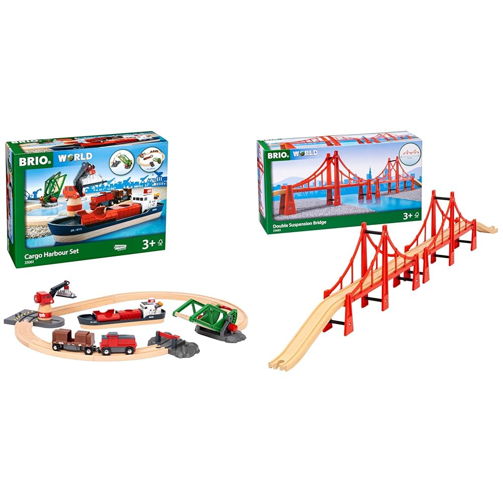 BRIO World 33061 Container Hafen Set - Mit Hafenbrücke & World 33683 Hängebrücke - Eisenbahnzubehör