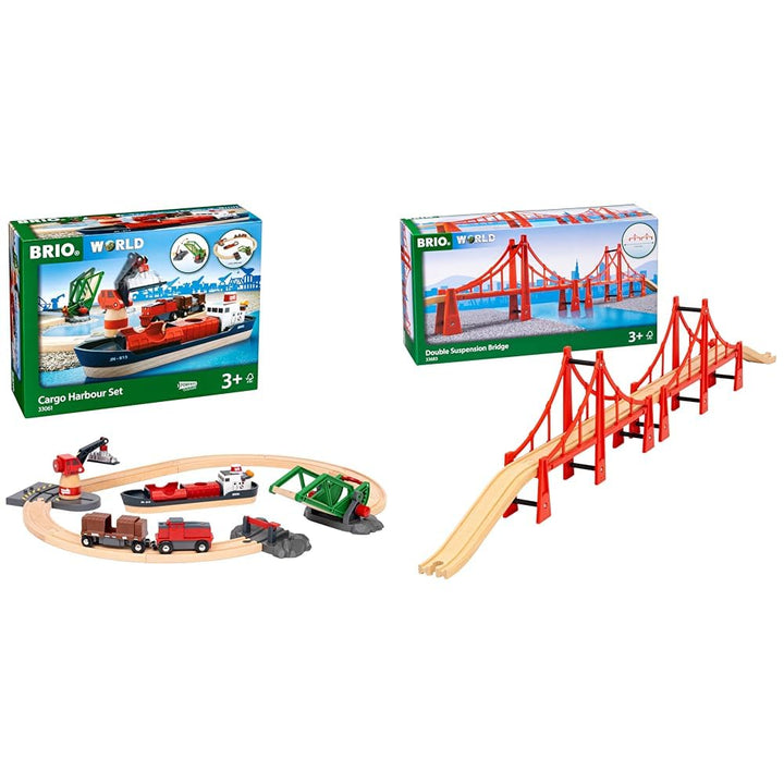 BRIO World 33061 Container Hafen Set - Mit Hafenbrücke & World 33683 Hängebrücke - Eisenbahnzubehör