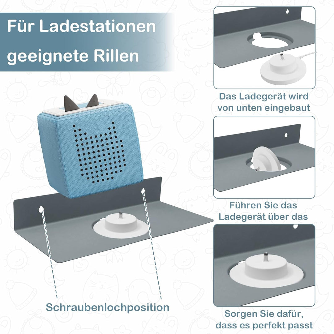 Chedin Metall Tonie Regal | vollständig magnetisches Toniebox Regal für 20 Figuren + Box | Wandregal