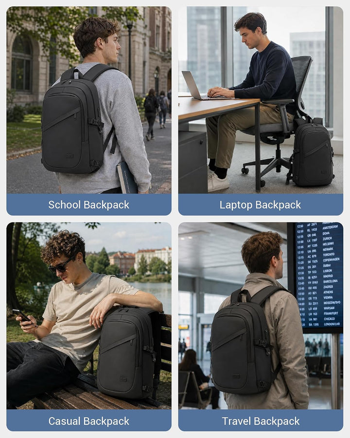 KONO Rucksack Herren, Laptop Rucksack 15,6 Zoll Schulrucksack Teenager Arbeit Laptoptasche mit USB L