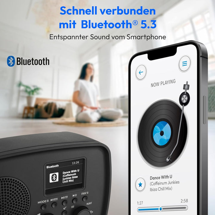 MEDION DAB+ Radio mit Bluetooth DRE-1 (DAB Plus, UKW Radio, Tropfwasserschutz, Teleskopantenne, Weck