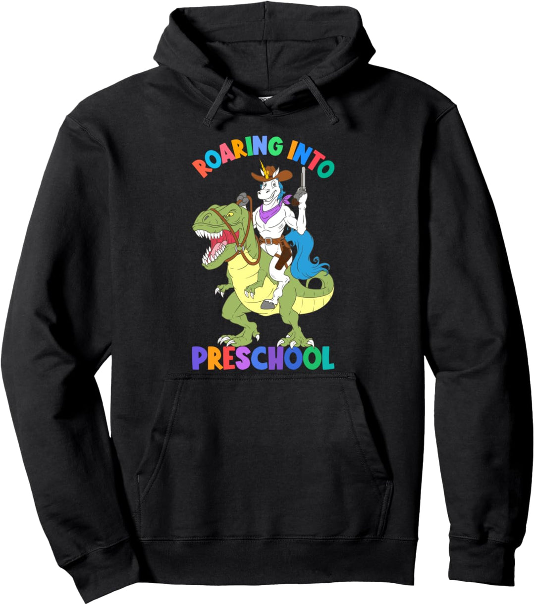 Roaring Into Vorschul-Einhorn auf Dinosaurier Back To School Pullover Hoodie