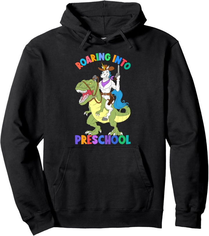 Roaring Into Vorschul-Einhorn auf Dinosaurier Back To School Pullover Hoodie