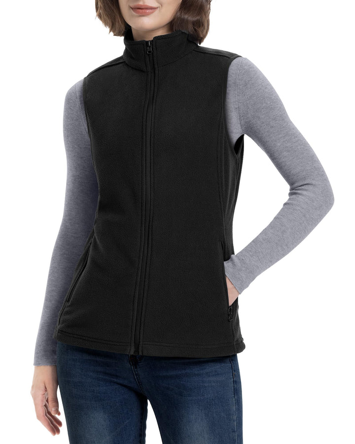 33,000ft Damen Fleece Weste Jacke Standkragen Ultraleicht Outdoor Westen Tops mit Taschen Reissversc