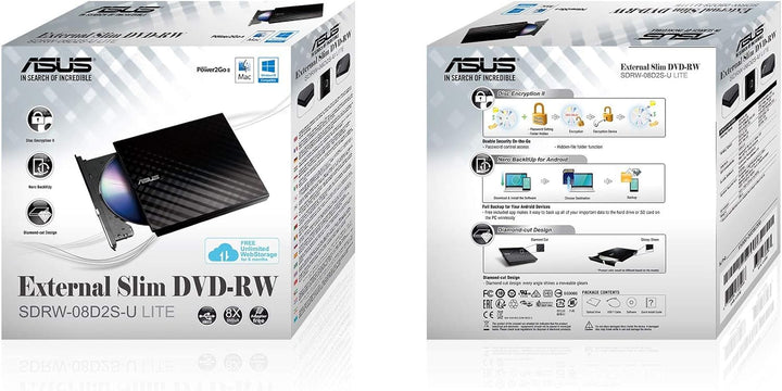 ASUS SDRW-08D2S-U Lite externer Slim DVD Brenner (8x DVD±R, 6x DVD±R DL, 5x DVD-RAM, USB 2.0) inkl.