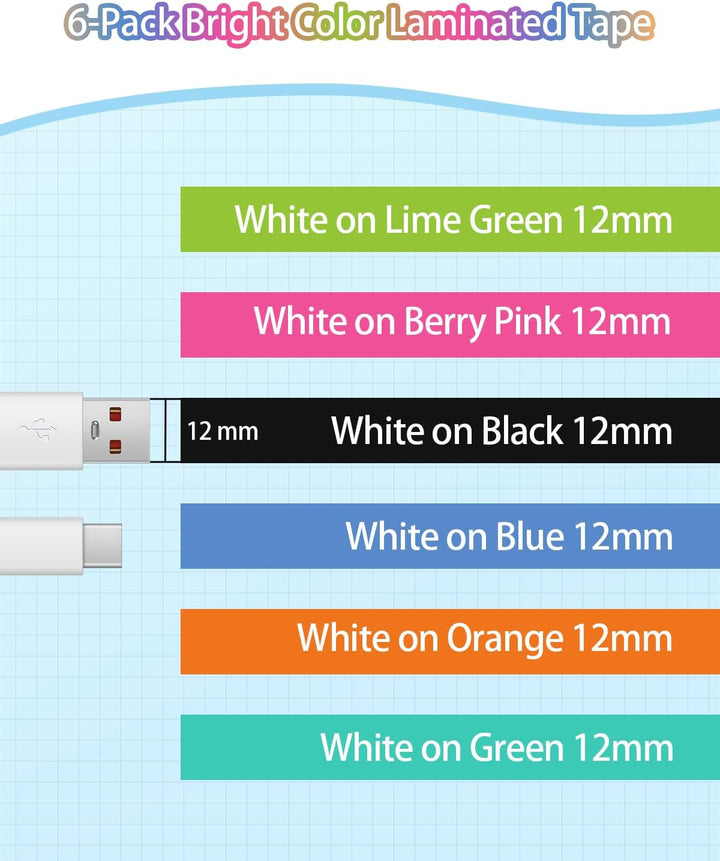 MarkField 6x Kompatible Schriftband für Brother P-Touch Label Maker TZ-MQP35 TZe-335 12mm x 8m 0,47