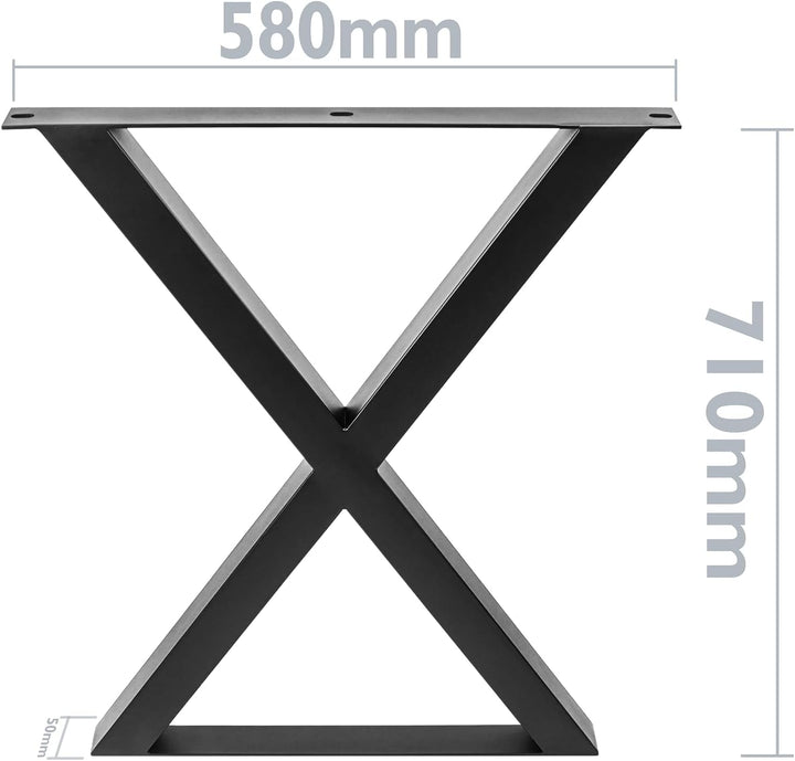 PrimeMatik - Tischbeine in 'X' aus Stahl 590 x 50 x 710 mm 2-Pack