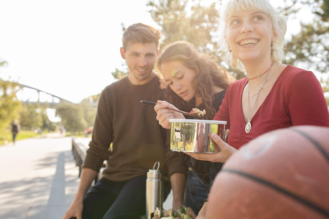 ECO Brotbox | Tiffin Double XL | runde Lunchbox aus Edelstahl mit 2 Lagen | 1400 ml