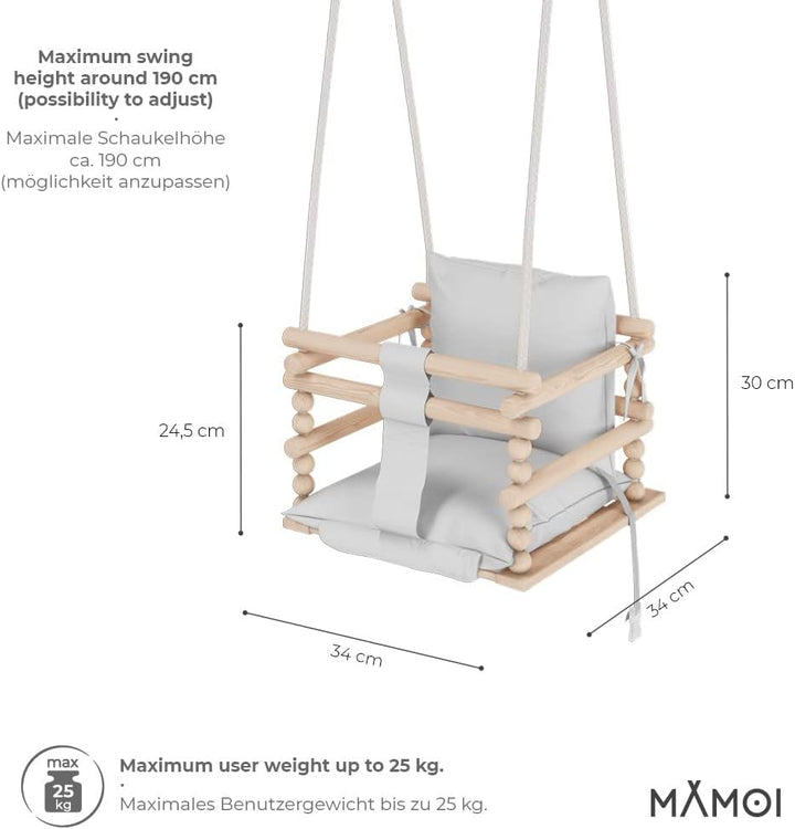 MAMOI® Babyschaukel, Schaukel Indoor, Holzschaukel für Baby und Kinder, Kinderschaukel, Schaukeln au