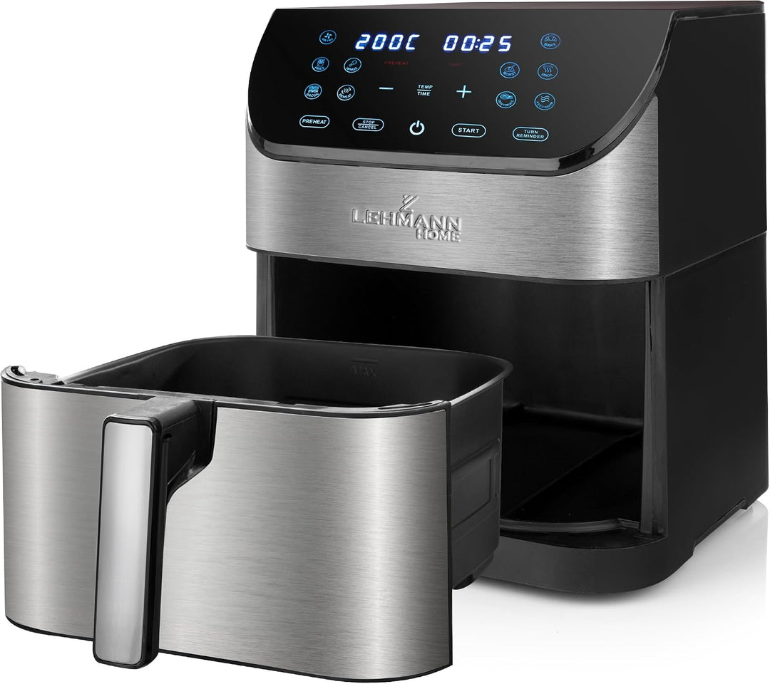 Lehmann Friteuse Heissluft XXL 1800 W, Heissluftfritteuse 8L mit bis zu 10 Programmen, Air Fryer mit