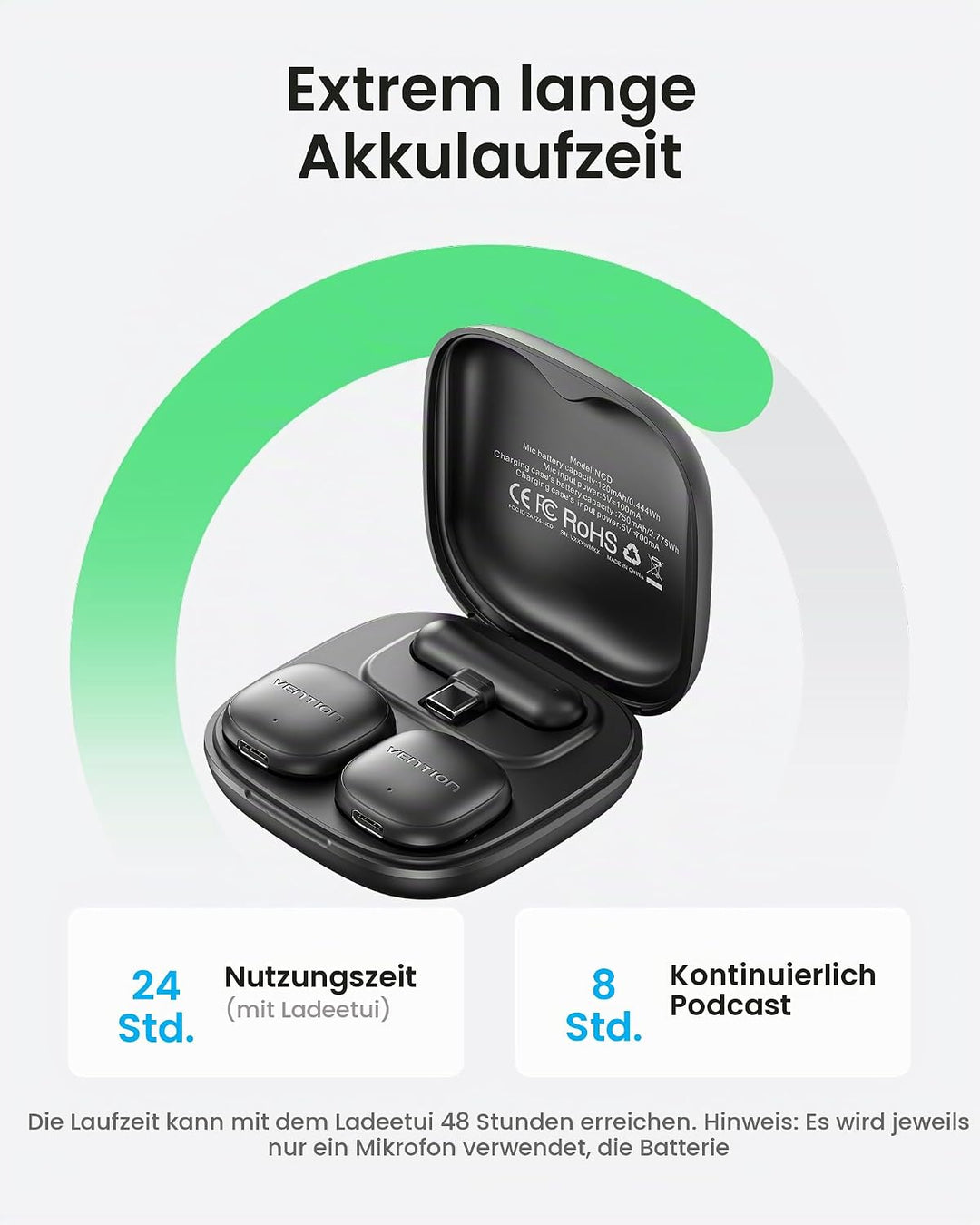 VENTION Mini-Funkmikrofon für iPhone 17/16/15 Pro Max, [Plug and Play] USB-C Bluetooth Mikrofon für