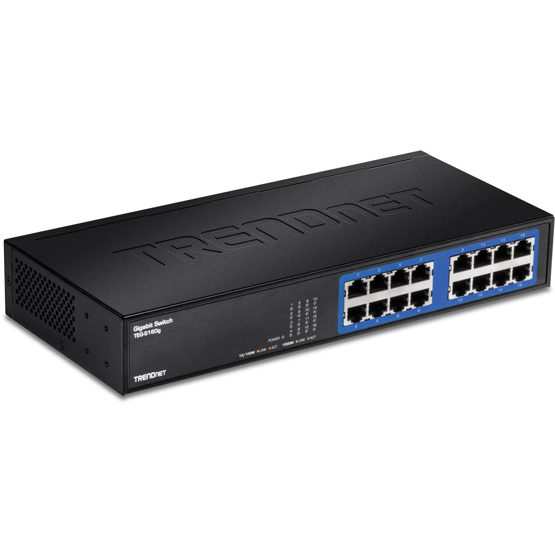 TRENDnet TEG-S16DG 16-Port Unverwalteter Gigabit GREENnet Desktop Metall Switch, Lüfterlos, 16x RJ-4