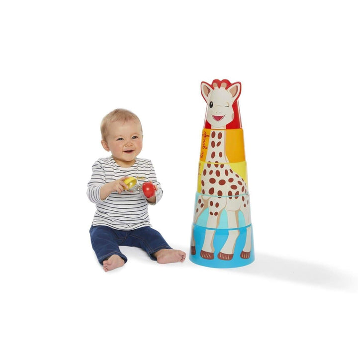 Sophie la Girafe – Riesenturm 3-in-1 – Ab 10 Monaten – Bau-Puzzle und Kugelbahn – Fördert Geschickli