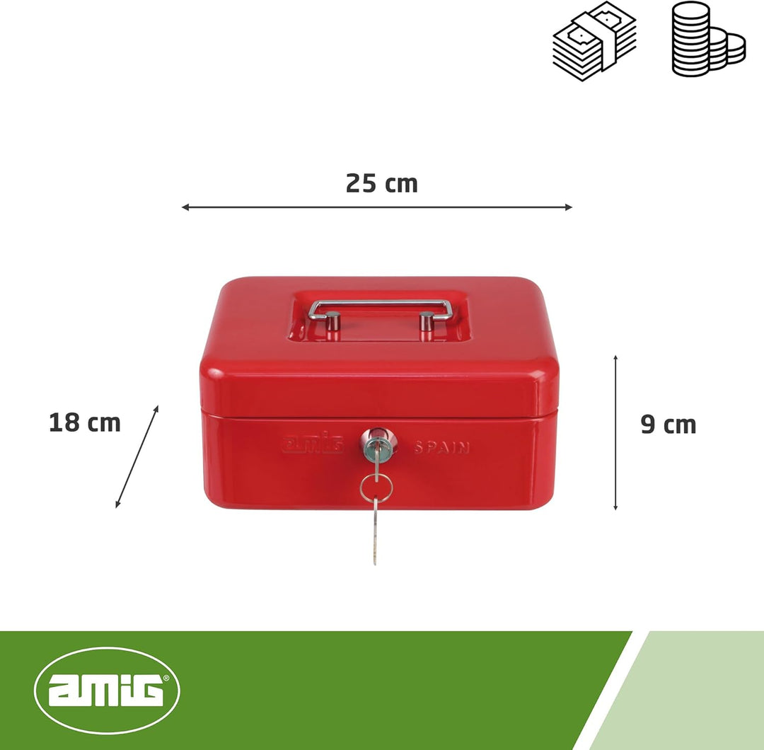 Amig - Sicher | Geldkassette | Safe für Geld, Scheine und Münzen | Mit Münzfach und 2 Schlüsseln | S