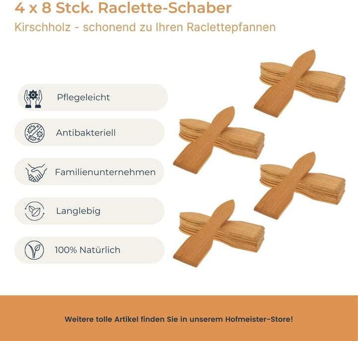 HOFMEISTER® Raclette Schaber Kirschholz 4x 8er-Set (32 Stück), 13 cm - Racletteschieber aus geöltem